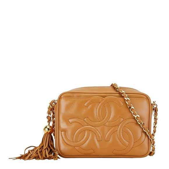 Chanel Triple Coco Mark Fringe Shoulder Bag Camel Brown - Picture 1 of 12